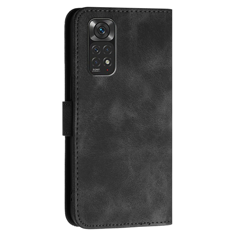 For Redmi Note 11 4G Global Grid Butterfly Embossed Pattern Leather Phone Case with Lanyard