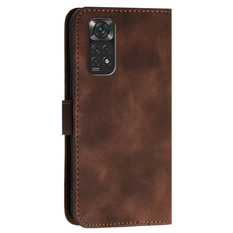 For Redmi Note 11 4G Global Grid Butterfly Embossed Pattern Leather Phone Case with Lanyard