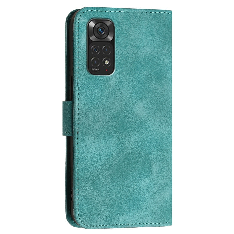 For Redmi Note 11 4G Global Grid Butterfly Embossed Pattern Leather Phone Case with Lanyard