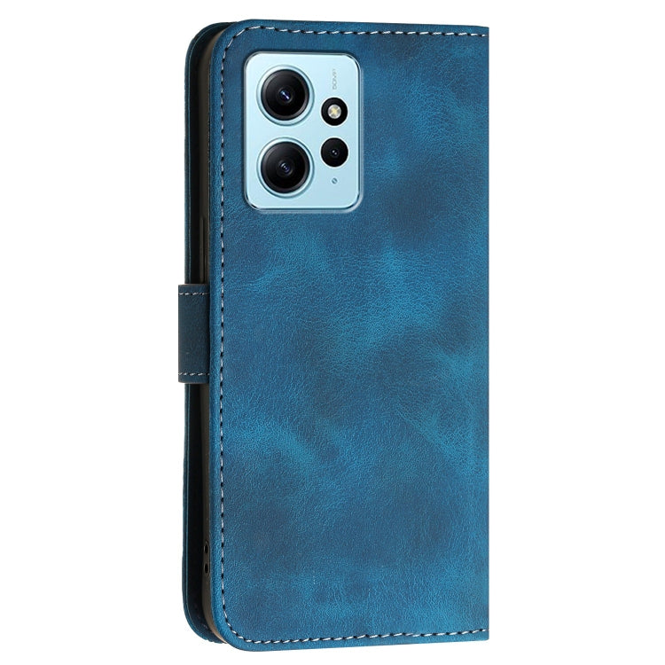 For Redmi Note 12 4G Grid Butterfly Embossed Pattern Leather Phone Case with Lanyard