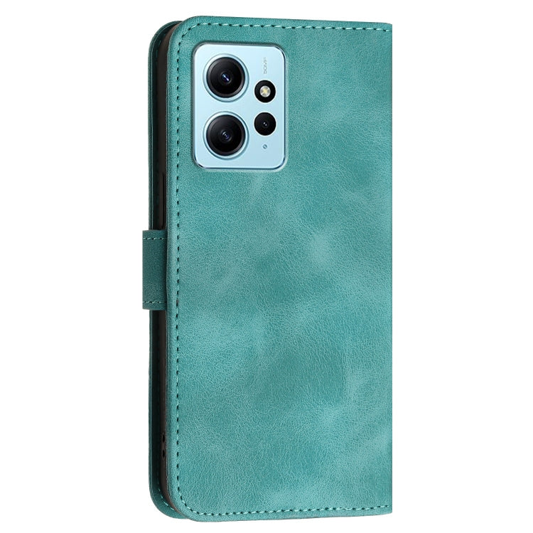 For Redmi Note 12 4G Grid Butterfly Embossed Pattern Leather Phone Case with Lanyard