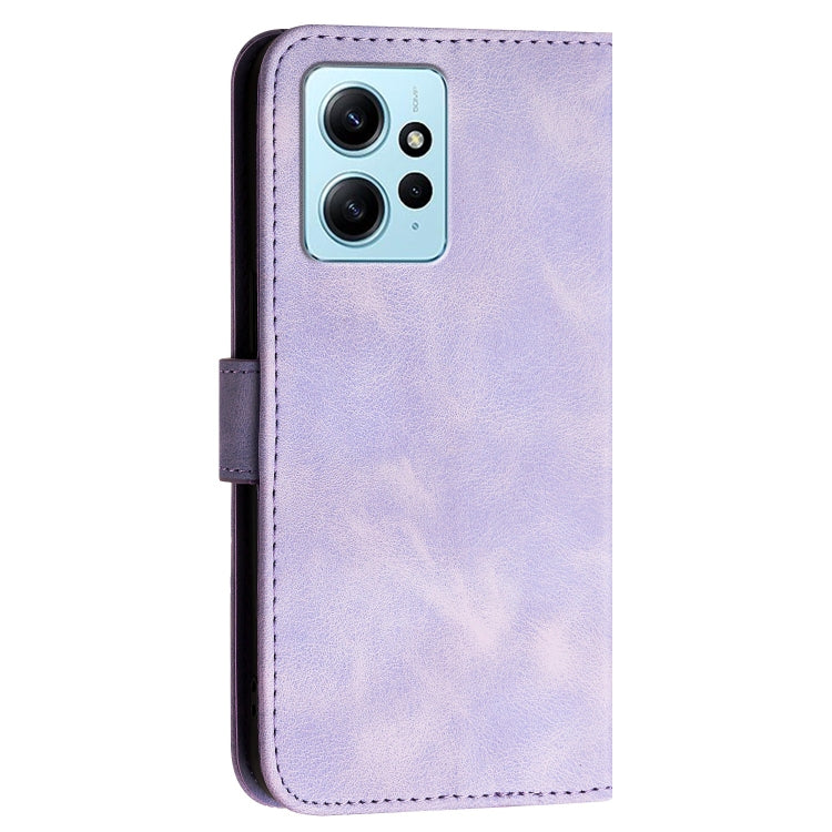 For Redmi Note 12 4G Grid Butterfly Embossed Pattern Leather Phone Case with Lanyard