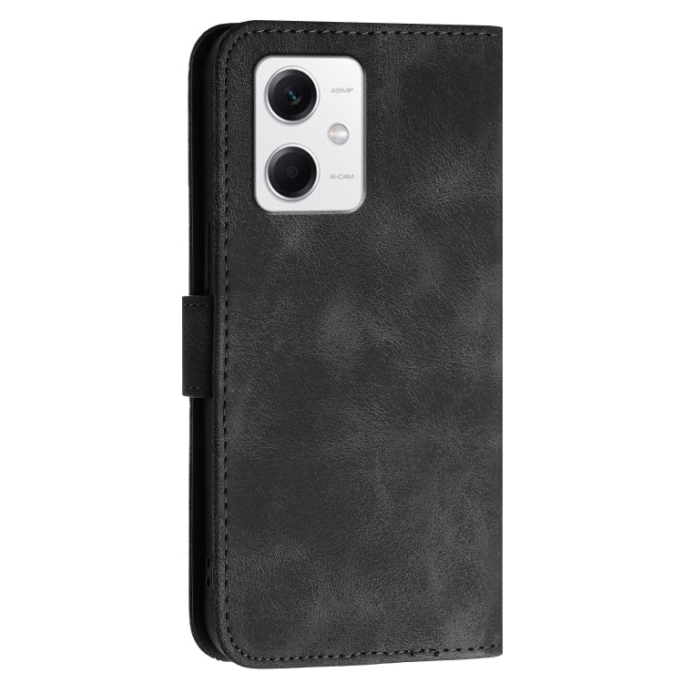 For Redmi Note 12 5G Grid Butterfly Embossed Pattern Leather Phone Case with Lanyard
