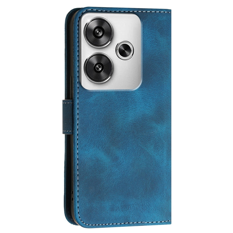 For Redmi Turbo 3 Grid Butterfly Embossed Pattern Leather Phone Case with Lanyard