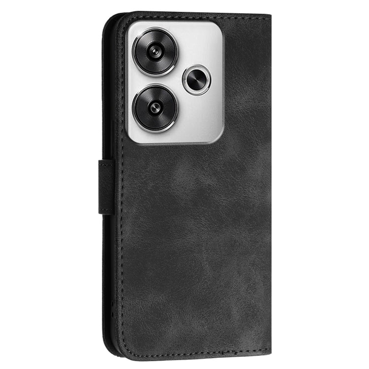 For Redmi Turbo 3 Grid Butterfly Embossed Pattern Leather Phone Case with Lanyard