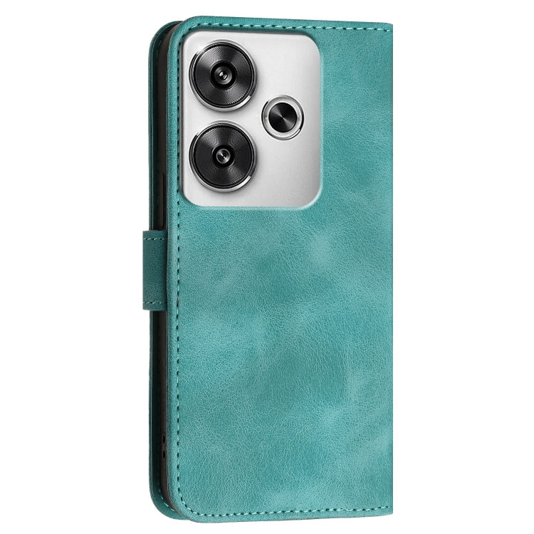 For Redmi Turbo 3 Grid Butterfly Embossed Pattern Leather Phone Case with Lanyard