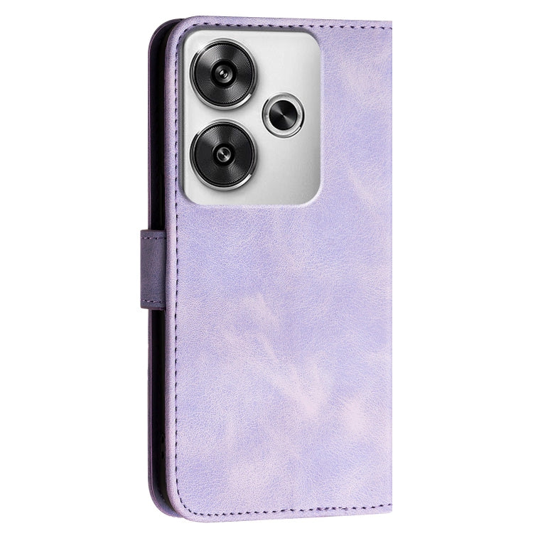 For Redmi Turbo 3 Grid Butterfly Embossed Pattern Leather Phone Case with Lanyard