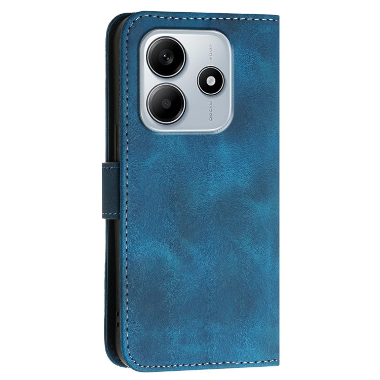 For Redmi Note 14 5G Grid Butterfly Embossed Pattern Leather Phone Case with Lanyard