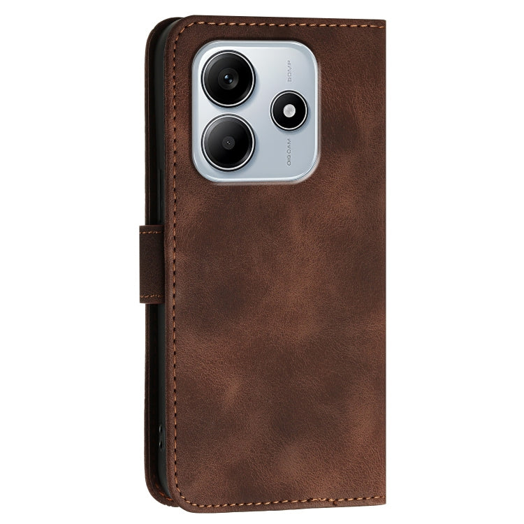 For Redmi Note 14 5G Grid Butterfly Embossed Pattern Leather Phone Case with Lanyard