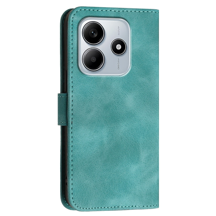 For Redmi Note 14 5G Grid Butterfly Embossed Pattern Leather Phone Case with Lanyard