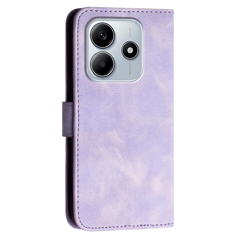 For Redmi Note 14 5G Grid Butterfly Embossed Pattern Leather Phone Case with Lanyard