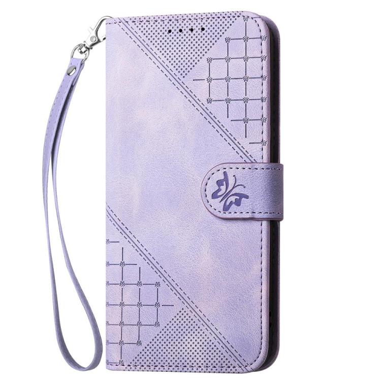 For Redmi Turbo 5 Max / Poco X8 Pro Max Grid Butterfly Embossed Pattern Leather Phone Case with Lanyard