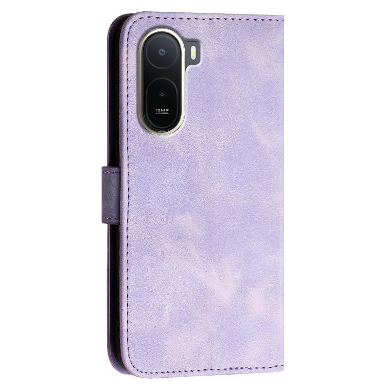 For Redmi A7 Pro 171mm / Poco C85x 5G Grid Butterfly Embossed Pattern Leather Phone Case with Lanyard