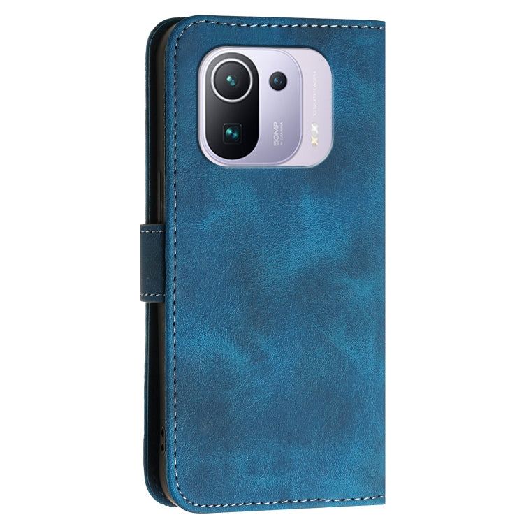For Xiaomi Mi 11 Pro Grid Butterfly Embossed Pattern Leather Phone Case with Lanyard