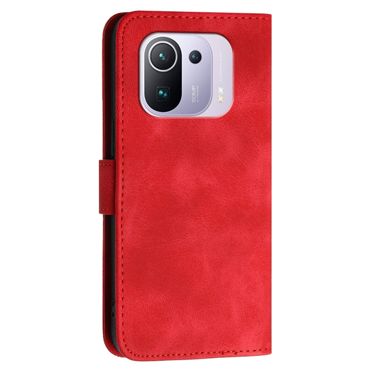 For Xiaomi Mi 11 Pro Grid Butterfly Embossed Pattern Leather Phone Case with Lanyard