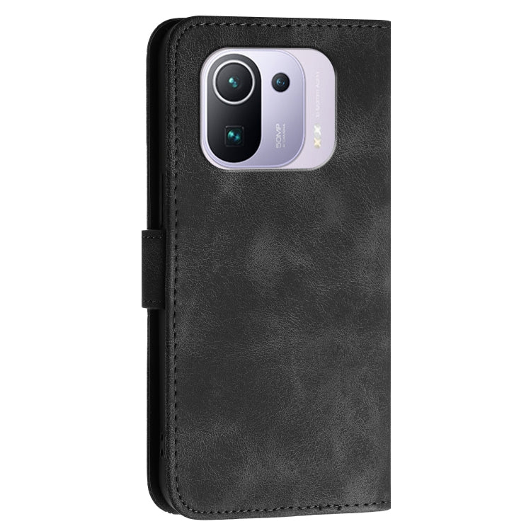 For Xiaomi Mi 11 Pro Grid Butterfly Embossed Pattern Leather Phone Case with Lanyard