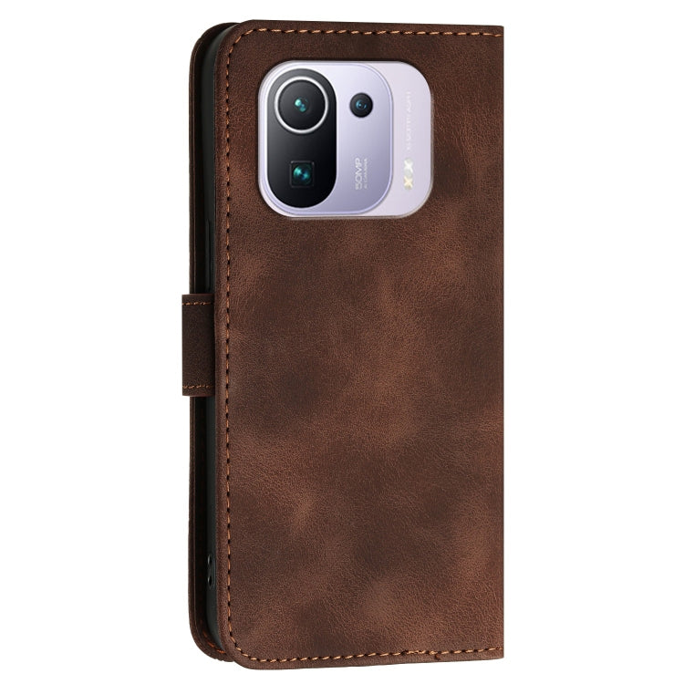 For Xiaomi Mi 11 Pro Grid Butterfly Embossed Pattern Leather Phone Case with Lanyard