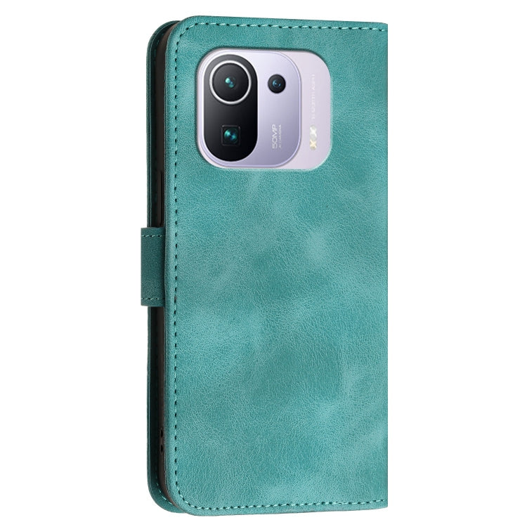 For Xiaomi Mi 11 Pro Grid Butterfly Embossed Pattern Leather Phone Case with Lanyard