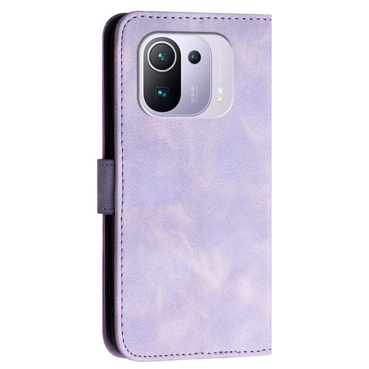 For Xiaomi Mi 11 Pro Grid Butterfly Embossed Pattern Leather Phone Case with Lanyard