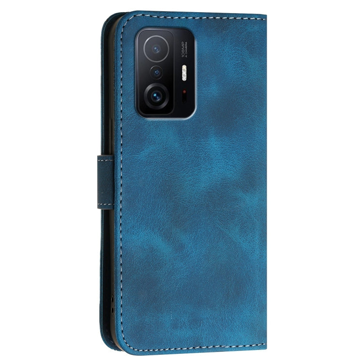 For Xiaomi Mi 11T Grid Butterfly Embossed Pattern Leather Phone Case with Lanyard