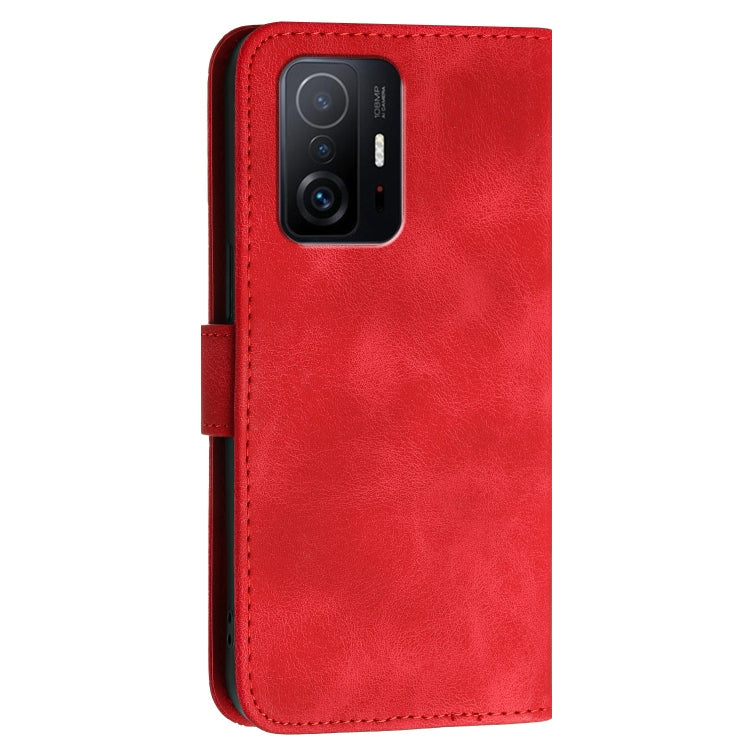 For Xiaomi Mi 11T Grid Butterfly Embossed Pattern Leather Phone Case with Lanyard