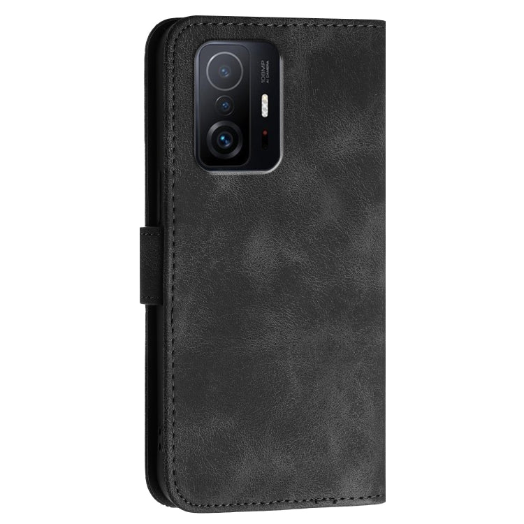 For Xiaomi Mi 11T Grid Butterfly Embossed Pattern Leather Phone Case with Lanyard