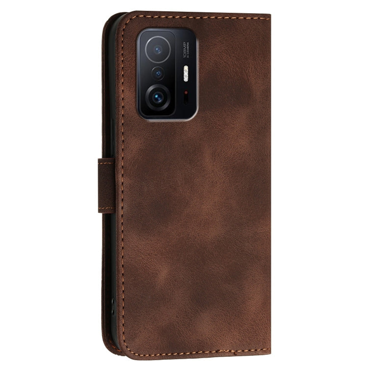 For Xiaomi Mi 11T Grid Butterfly Embossed Pattern Leather Phone Case with Lanyard