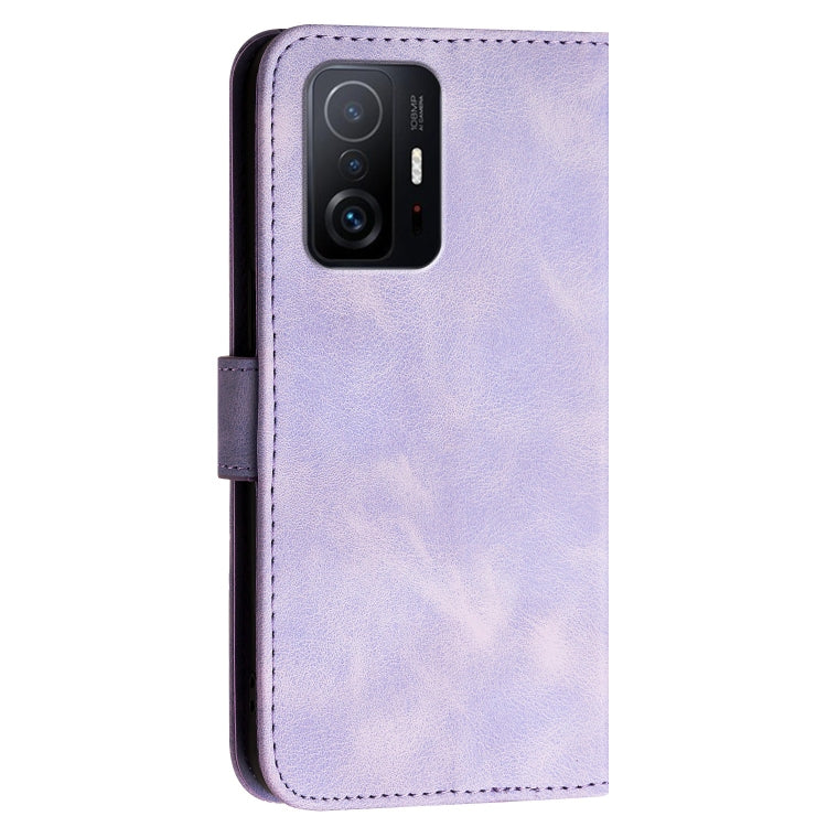 For Xiaomi Mi 11T Grid Butterfly Embossed Pattern Leather Phone Case with Lanyard