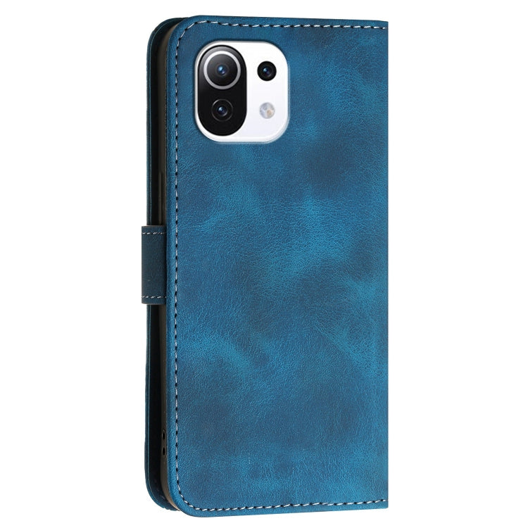 For Xiaomi Mi 11 Lite Grid Butterfly Embossed Pattern Leather Phone Case with Lanyard