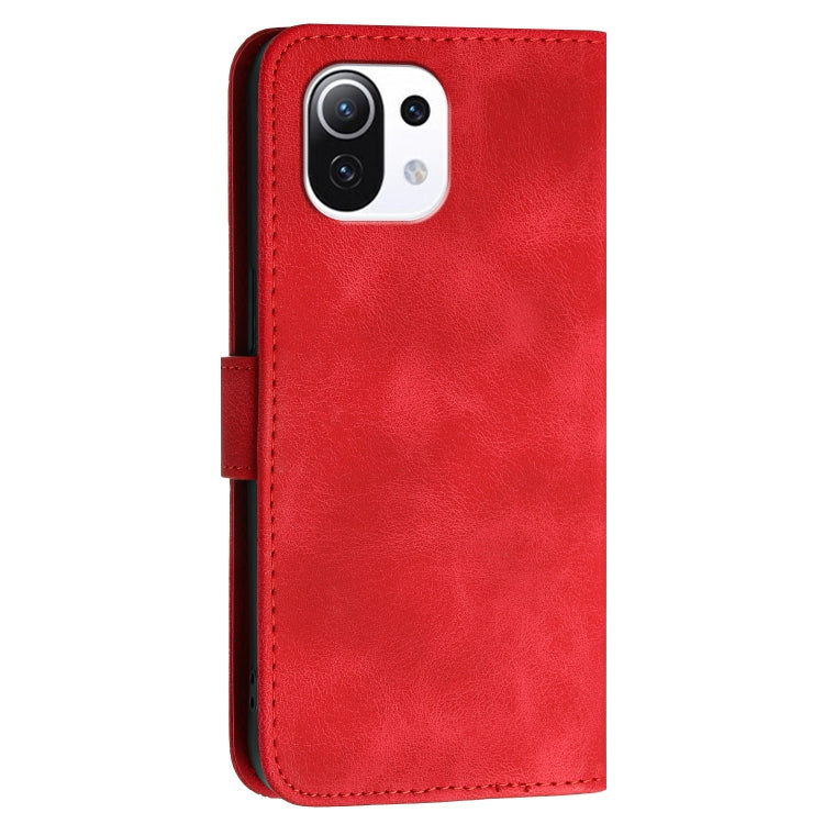 For Xiaomi Mi 11 Lite Grid Butterfly Embossed Pattern Leather Phone Case with Lanyard