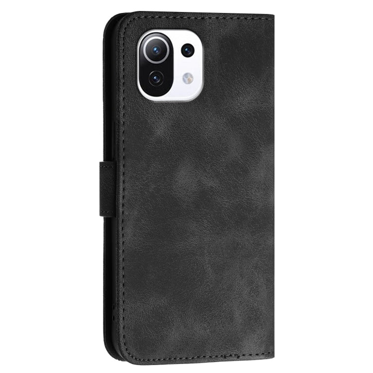For Xiaomi Mi 11 Lite Grid Butterfly Embossed Pattern Leather Phone Case with Lanyard
