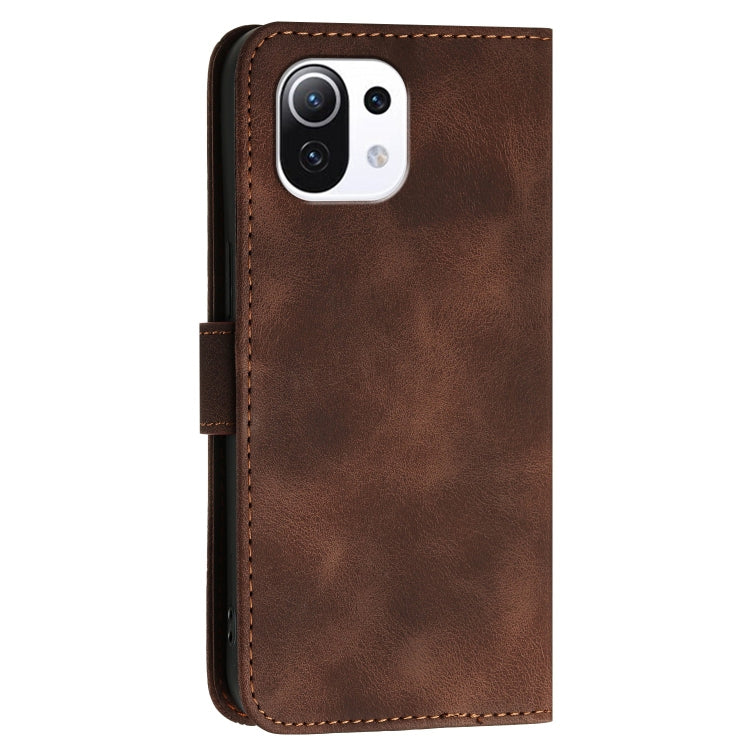For Xiaomi Mi 11 Lite Grid Butterfly Embossed Pattern Leather Phone Case with Lanyard