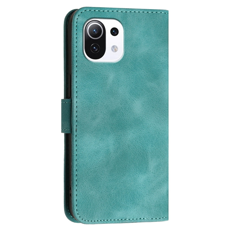 For Xiaomi Mi 11 Lite Grid Butterfly Embossed Pattern Leather Phone Case with Lanyard