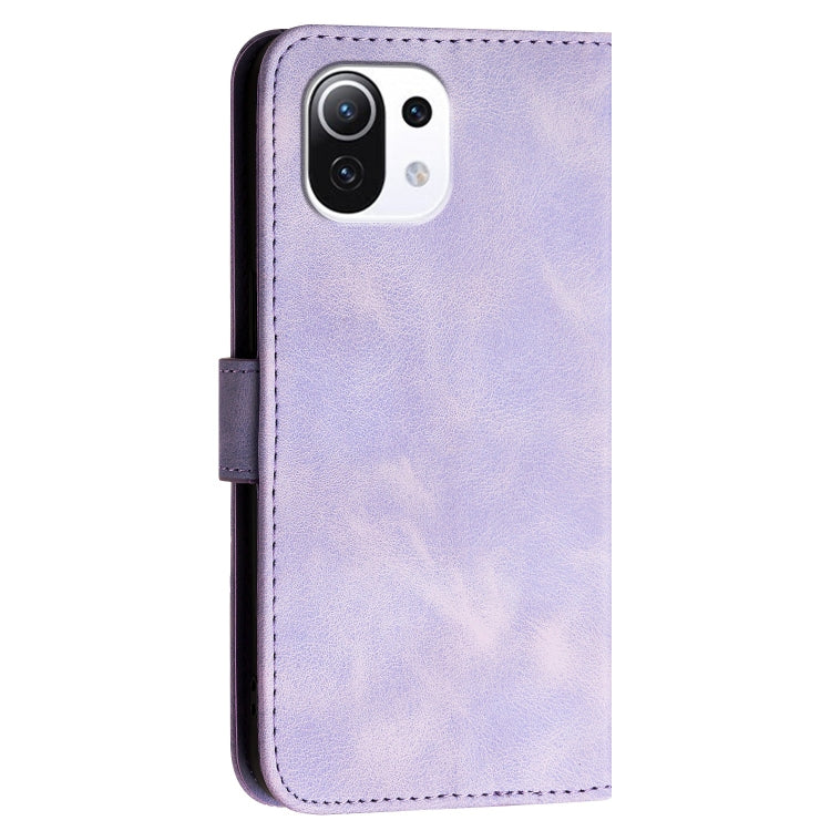 For Xiaomi Mi 11 Lite Grid Butterfly Embossed Pattern Leather Phone Case with Lanyard