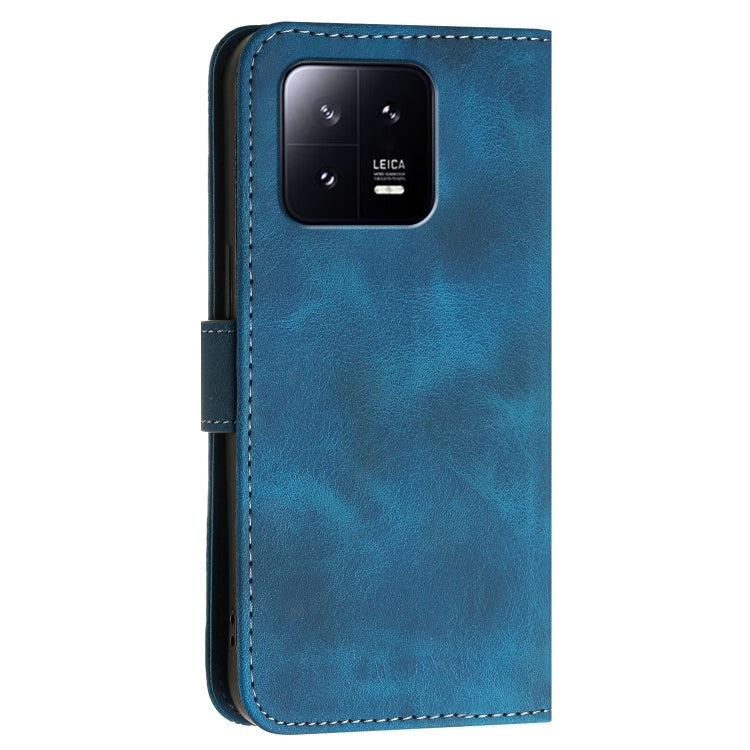 For Xiaomi 13 Grid Butterfly Embossed Pattern Leather Phone Case with Lanyard