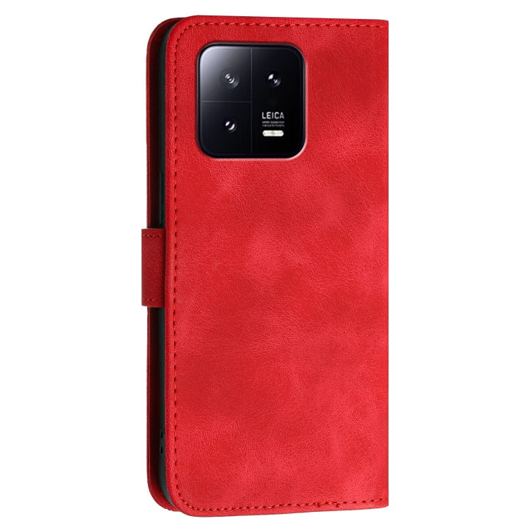 For Xiaomi 13 Grid Butterfly Embossed Pattern Leather Phone Case with Lanyard