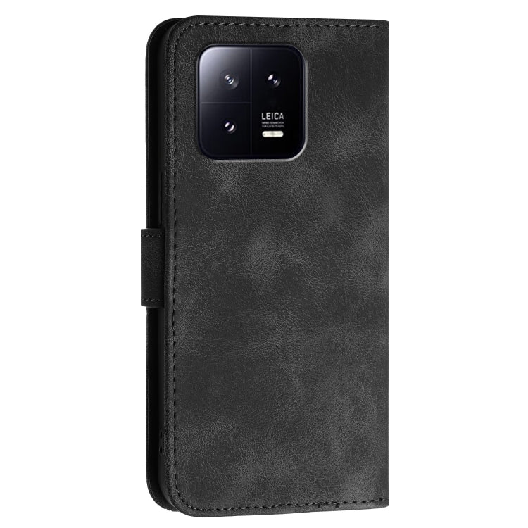 For Xiaomi 13 Grid Butterfly Embossed Pattern Leather Phone Case with Lanyard