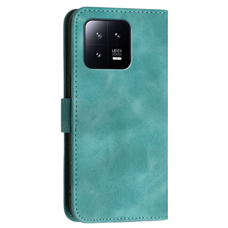 For Xiaomi 13 Grid Butterfly Embossed Pattern Leather Phone Case with Lanyard