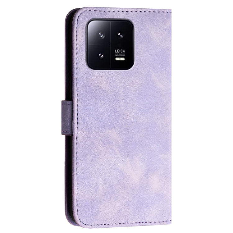For Xiaomi 13 Grid Butterfly Embossed Pattern Leather Phone Case with Lanyard
