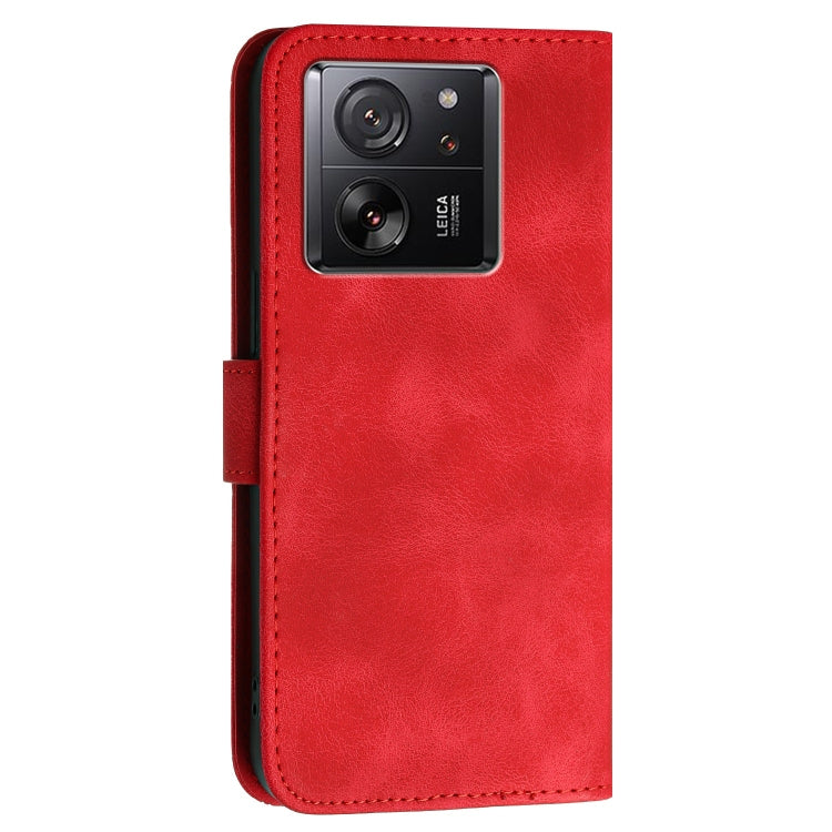 For Xiaomi 13T Grid Butterfly Embossed Pattern Leather Phone Case with Lanyard
