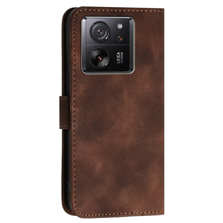 For Xiaomi 13T Grid Butterfly Embossed Pattern Leather Phone Case with Lanyard