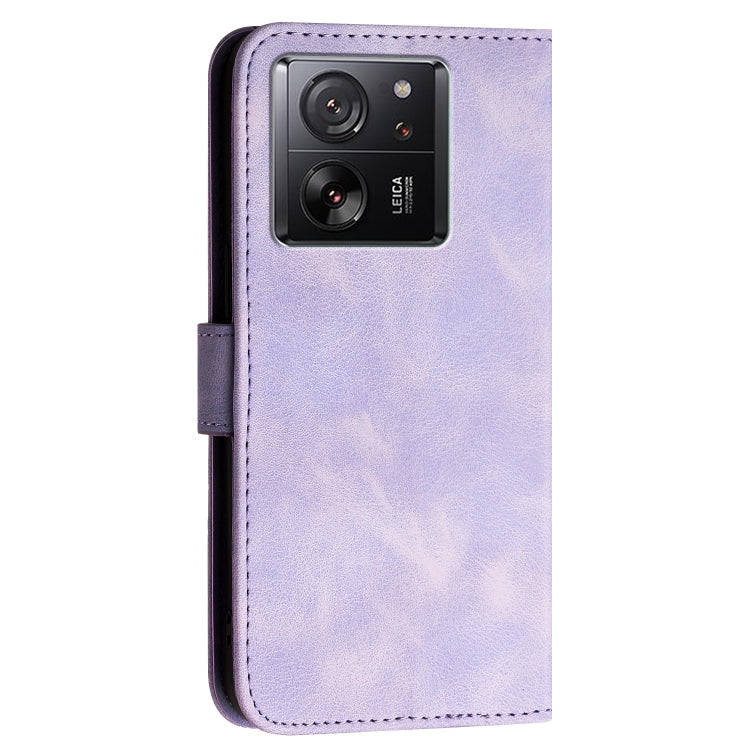 For Xiaomi 13T Grid Butterfly Embossed Pattern Leather Phone Case with Lanyard