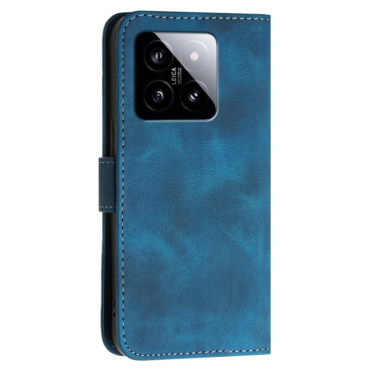 For Xiaomi 14 Grid Butterfly Embossed Pattern Leather Phone Case with Lanyard