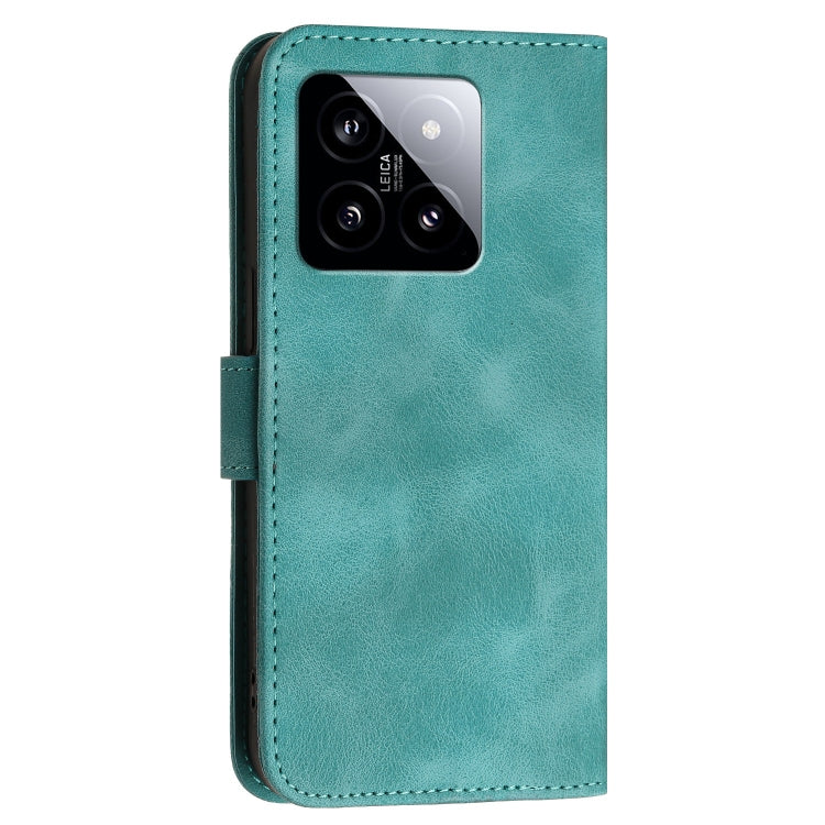 For Xiaomi 14 Grid Butterfly Embossed Pattern Leather Phone Case with Lanyard