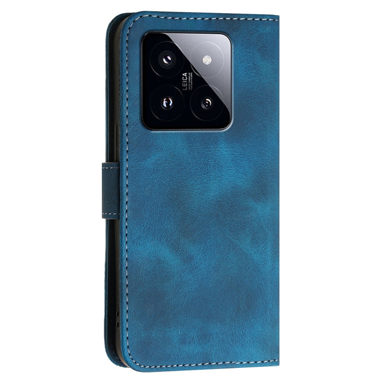 For Xiaomi 14 Pro Grid Butterfly Embossed Pattern Leather Phone Case with Lanyard