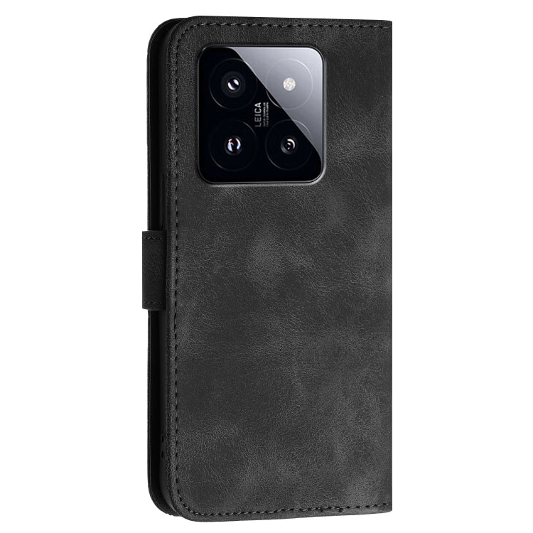 For Xiaomi 14 Pro Grid Butterfly Embossed Pattern Leather Phone Case with Lanyard
