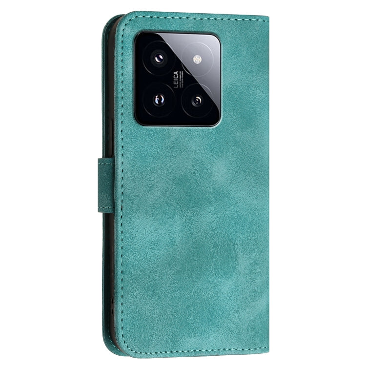 For Xiaomi 14 Pro Grid Butterfly Embossed Pattern Leather Phone Case with Lanyard
