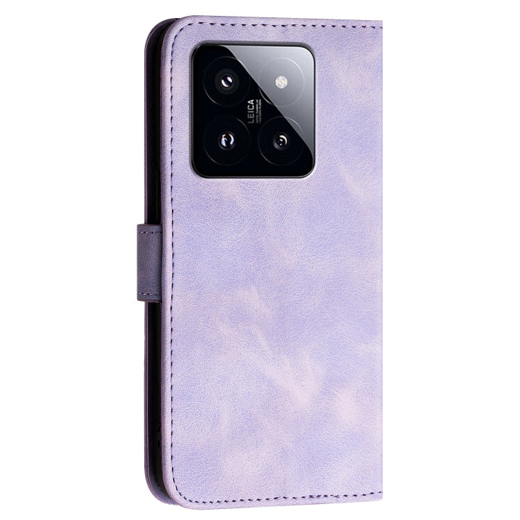For Xiaomi 14 Pro Grid Butterfly Embossed Pattern Leather Phone Case with Lanyard