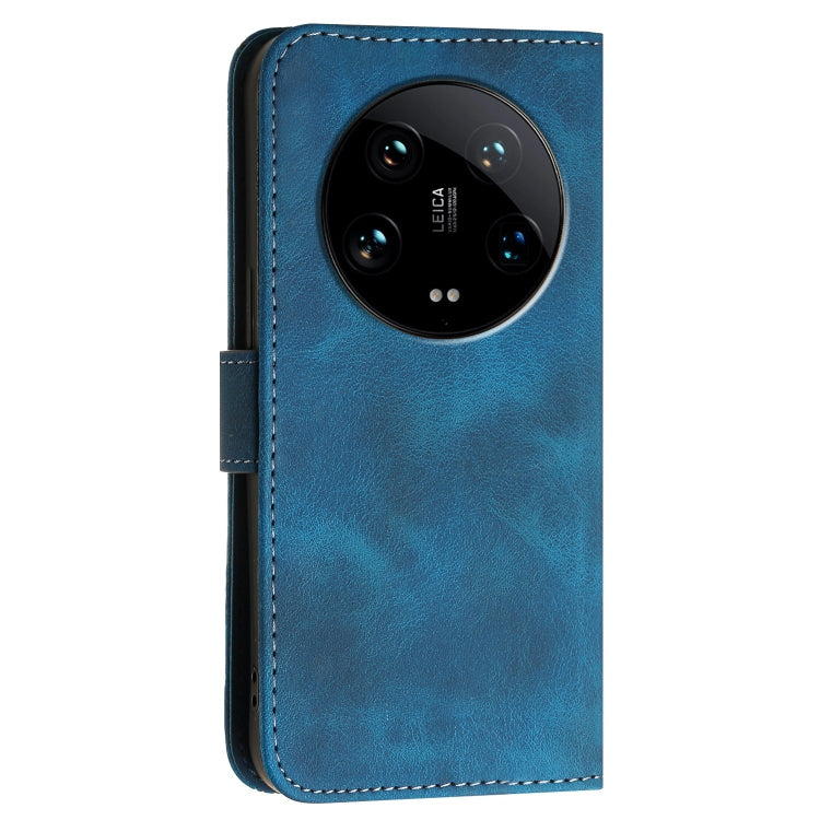 For Xiaomi 14 Ultra Grid Butterfly Embossed Pattern Leather Phone Case with Lanyard