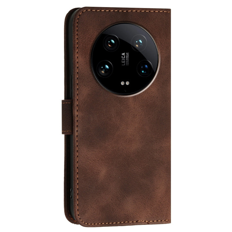 For Xiaomi 14 Ultra Grid Butterfly Embossed Pattern Leather Phone Case with Lanyard